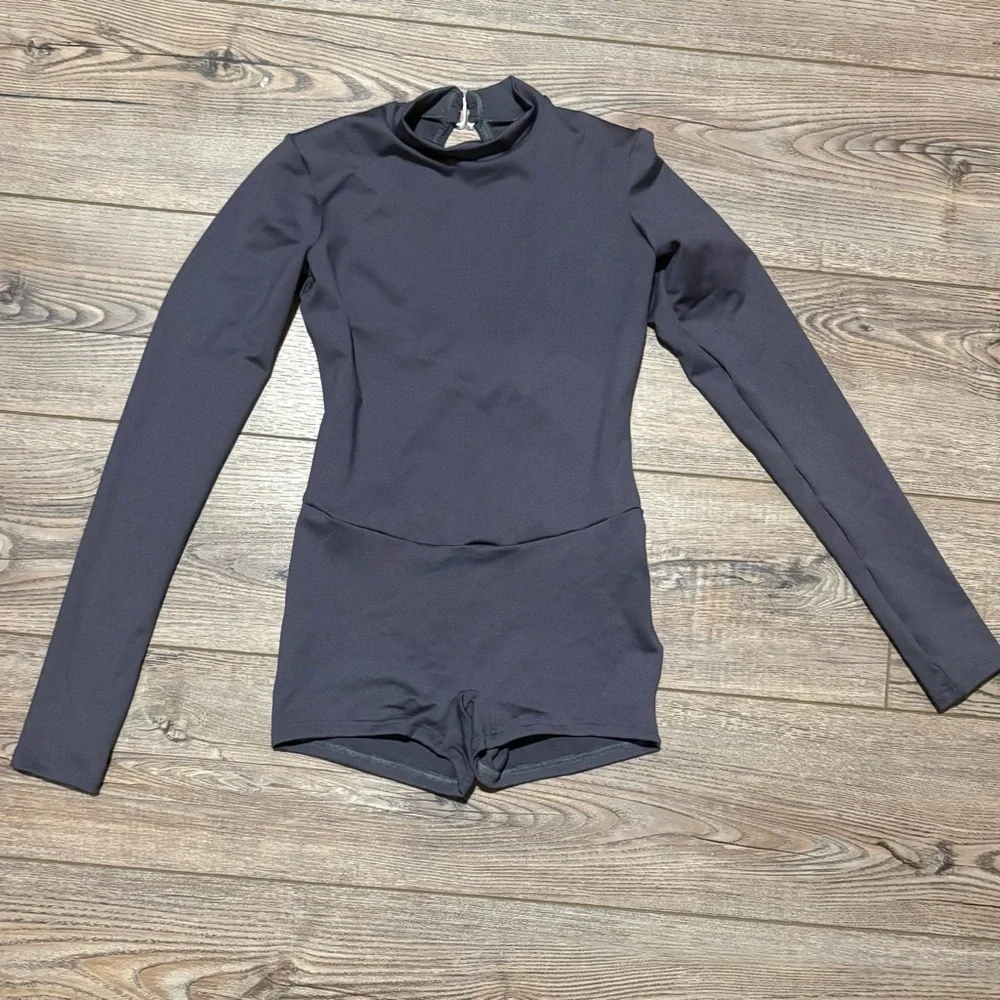 Girls body wrappers gray leotard one piece shorts set modest size 12-14